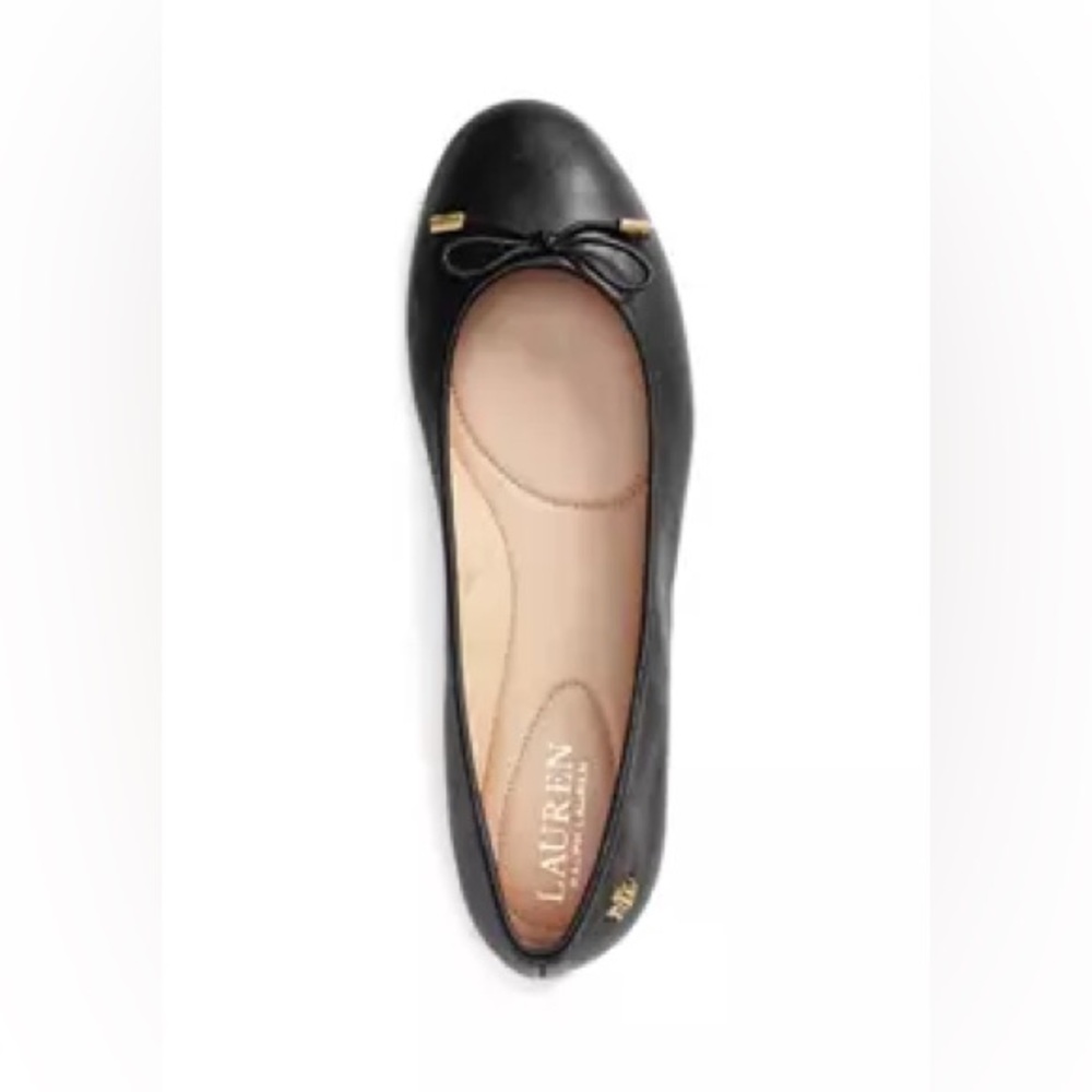 Lauren Ralph Lauren Black Leather Bow Flats NWT size 9